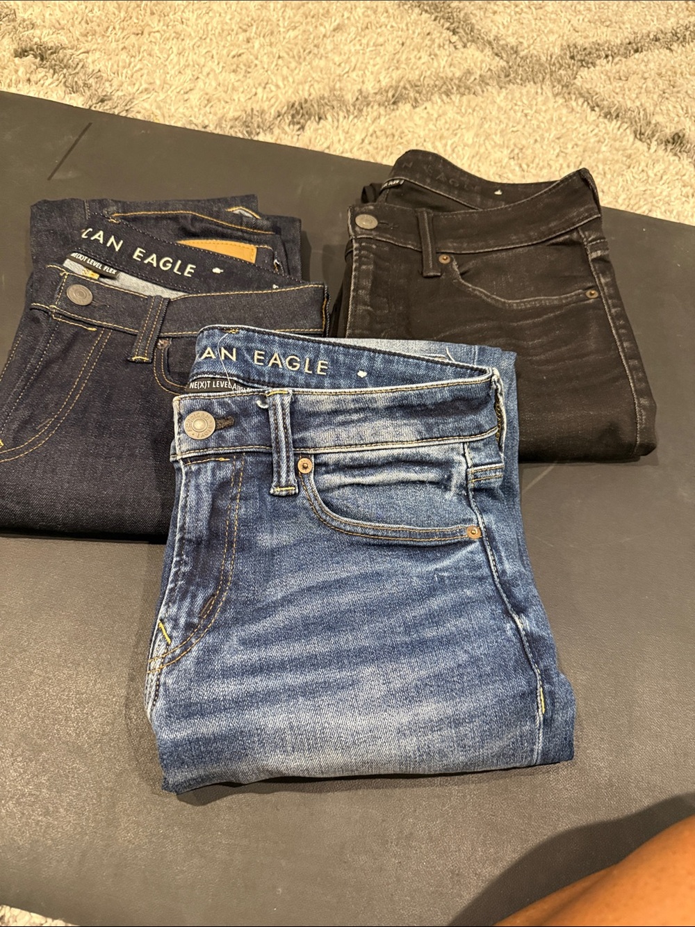 American Eagle Outfitters Men’s Slim Jeans Trio in Blue, Dark Blue, and Black